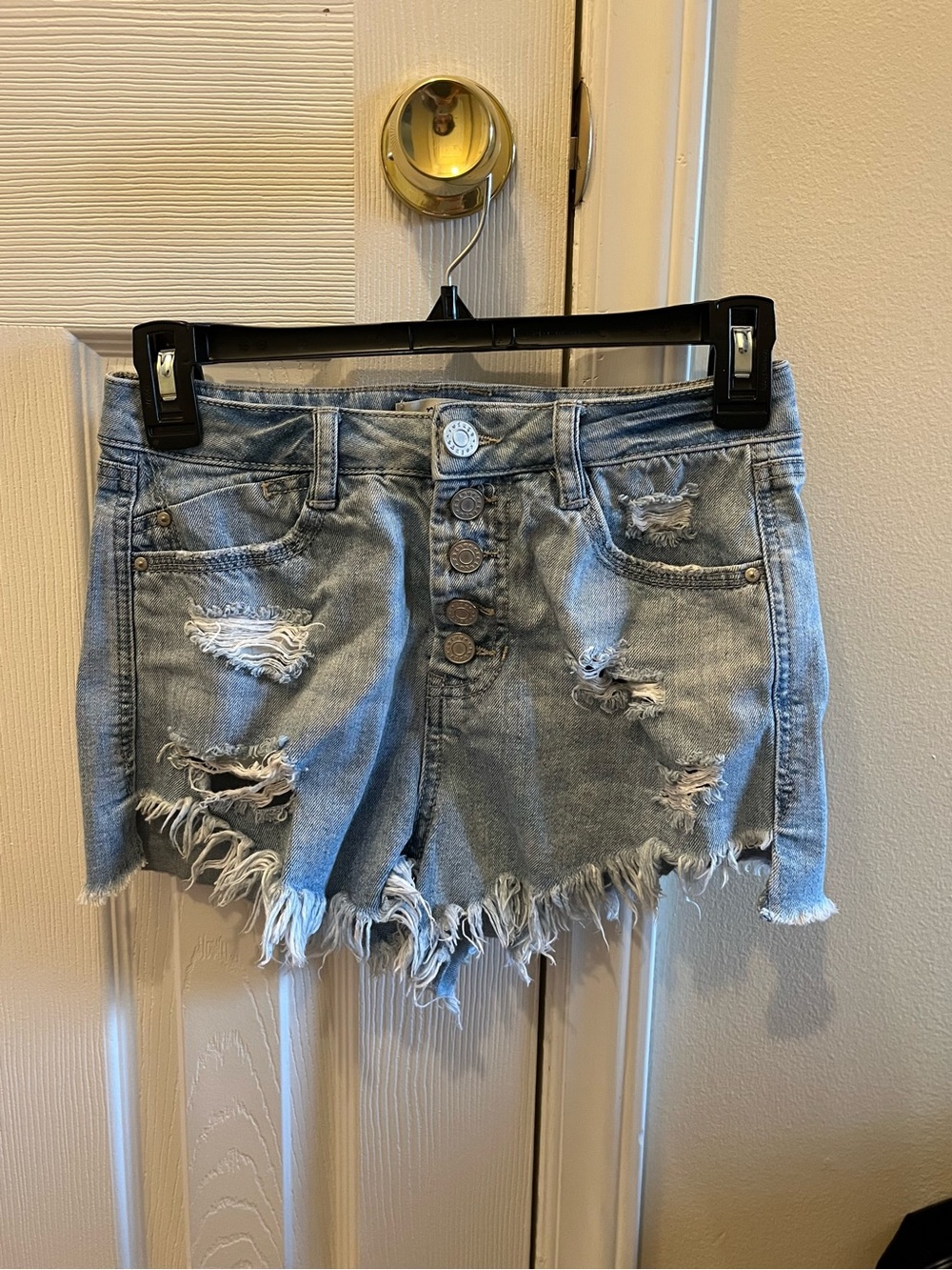 Distressed Light Wash Denim Shorts
